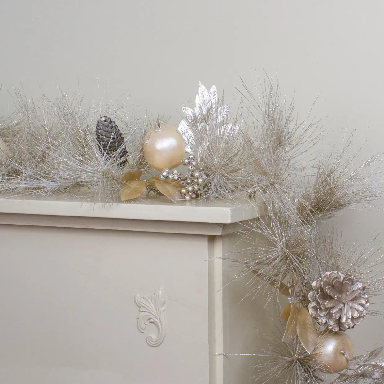 Glitter Pine Needle and Apple Pine Cone Artificial Christmas Garland - 6' x 9" - Unlit