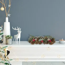 Glitter Pinecones and Red Berries Tealight Christmas Candle Holder - 15.25