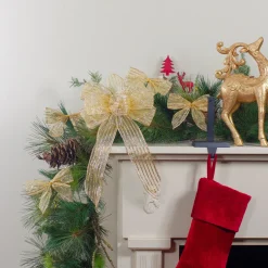 Glitter Striped 6-Loop Christmas Bow Decoration - 9" x 14" - Gold