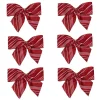 Glitter Striped 2-Loop Christmas Bow Decorations - 5.5" - Red - Pack of 6