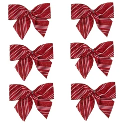 Glitter Striped 2-Loop Christmas Bow Decorations - 5.5" - Red - Pack of 6