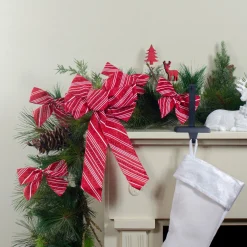 Glitter Striped 2-Loop Christmas Bow Decorations - 5.5" - Red - Pack of 6