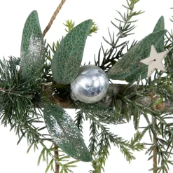 Glittered Holly Branch with Stars and Pinecones Christmas Wall Decoration - 20.75