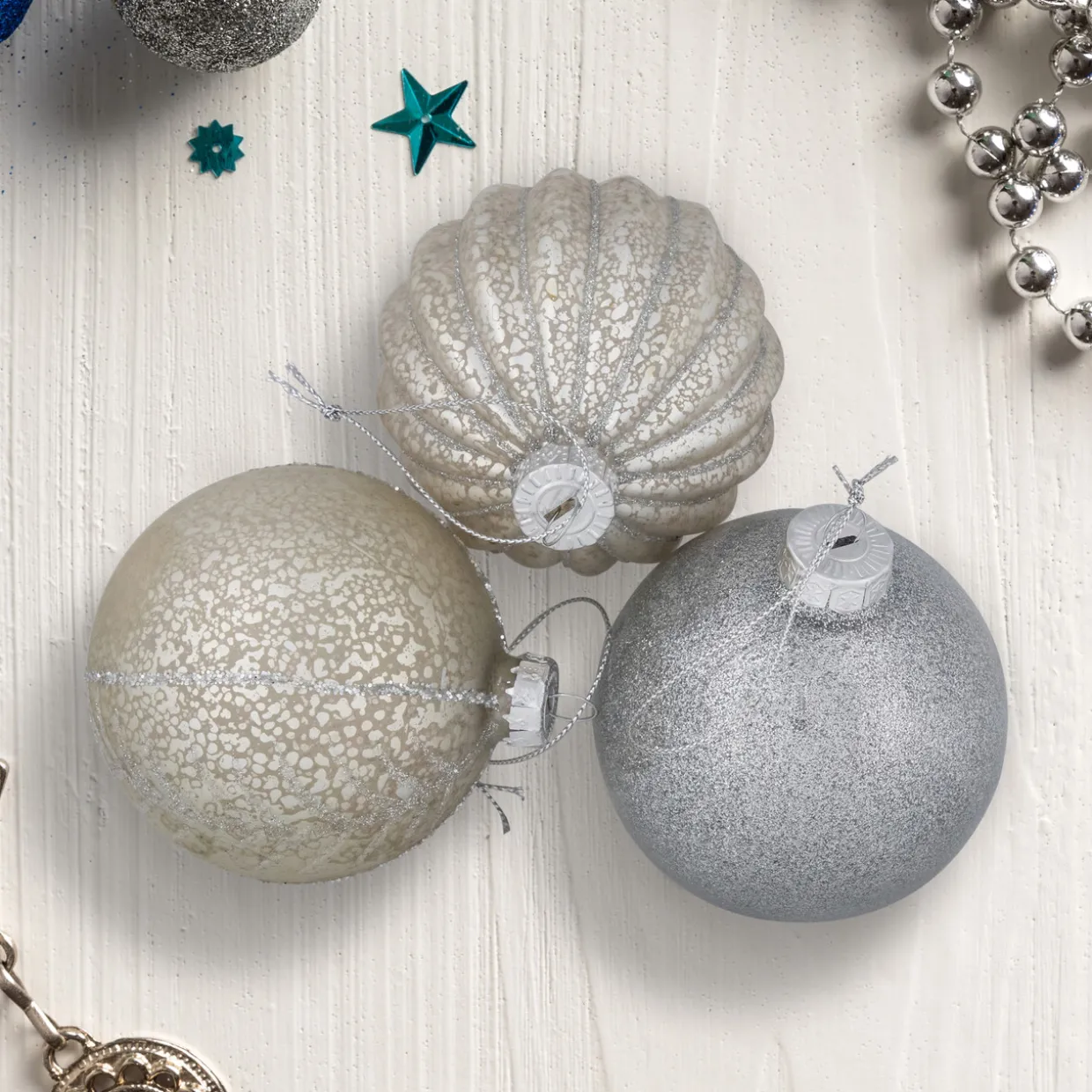 Glittered and Matte Finish Christmas Glass Ball Ornaments - 3" (80mm) - Silver - 9ct