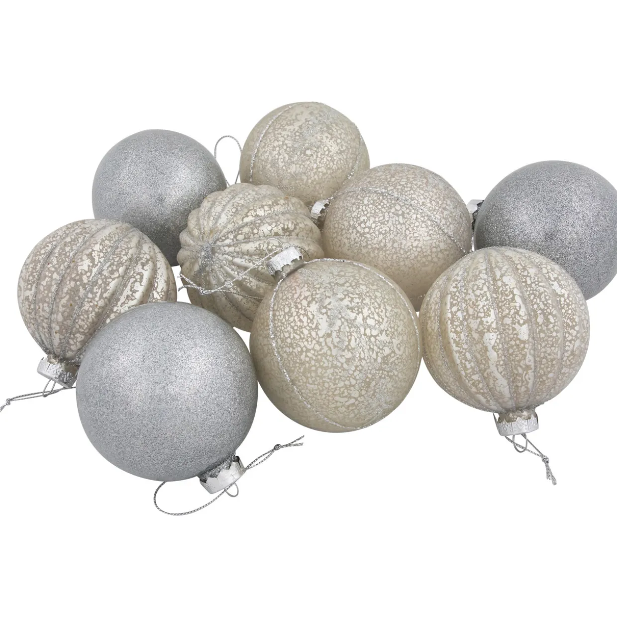 Glittered and Matte Finish Christmas Glass Ball Ornaments - 3" (80mm) - Silver - 9ct
