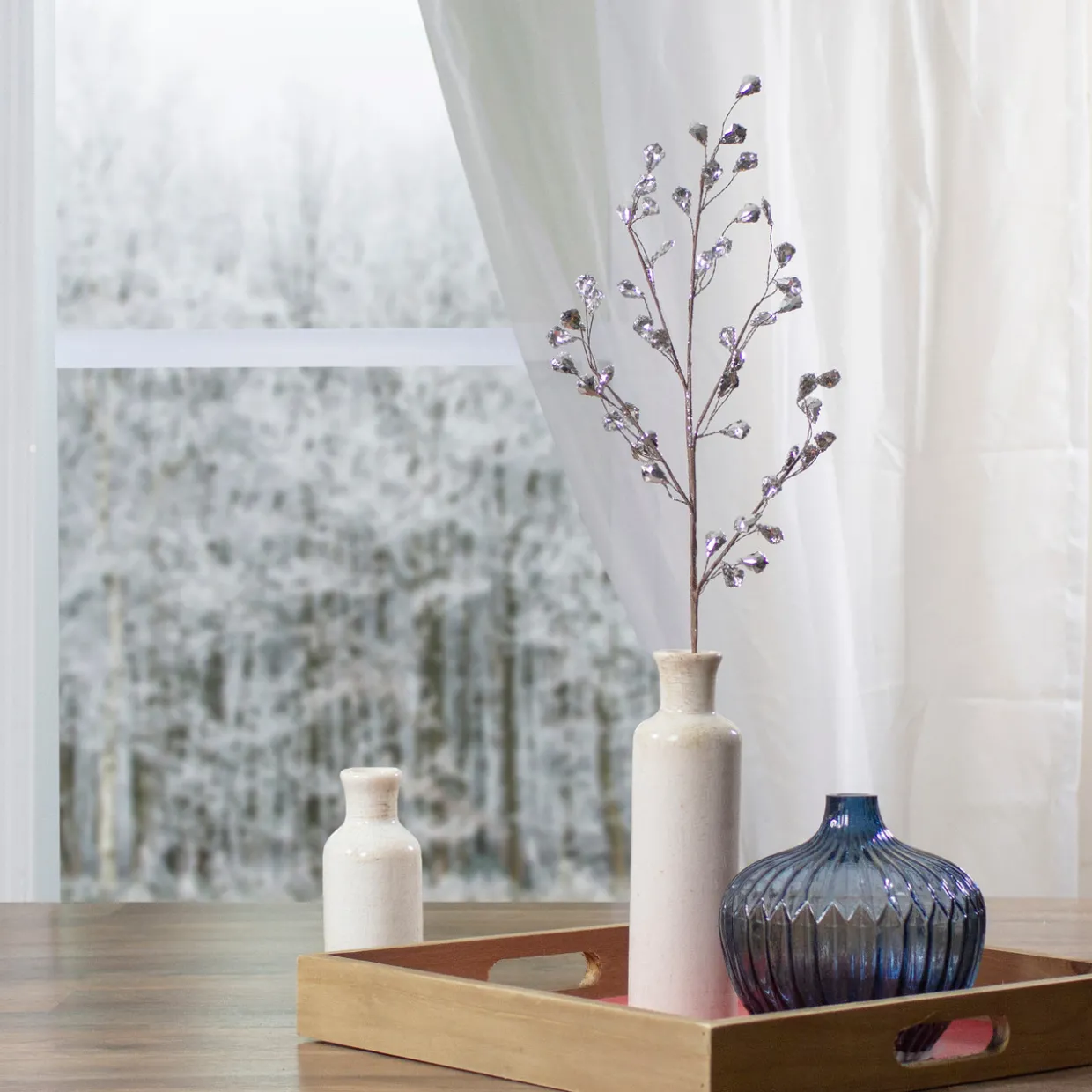 Glittered Artifcal Christmas Twig Spray - 30" - Silver