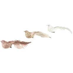 Glittered Bird Christmas Clip-on Ornaments - 6.5" - Pink and Champagne - Set of 3
