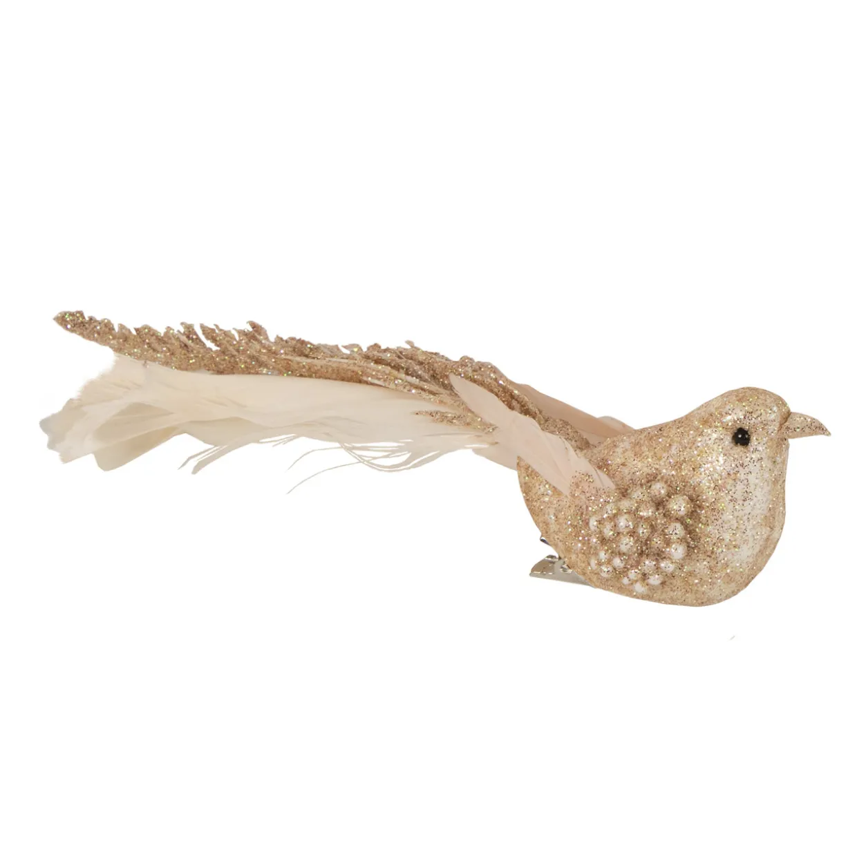 Glittered Bird Christmas Clip-on Ornaments - 6.5" - Pink and Champagne - Set of 3