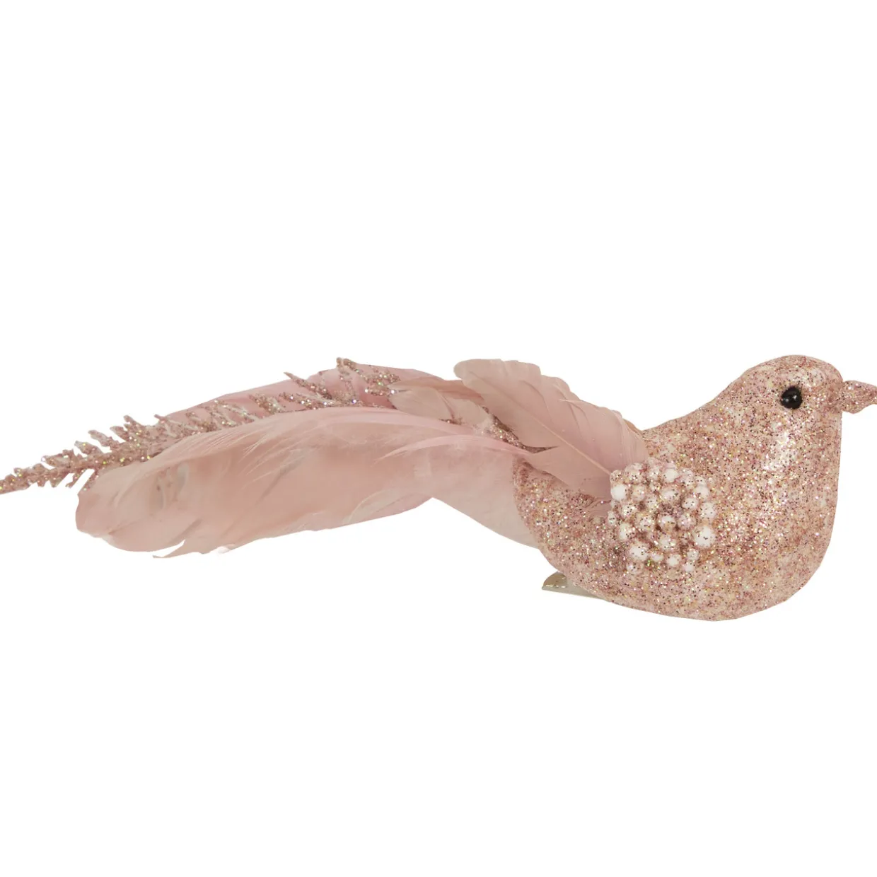 Glittered Bird Christmas Clip-on Ornaments - 6.5" - Pink and Champagne - Set of 3