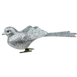 Glittered Bird Clip-On Christmas Ornament - 6" - Silver-tone