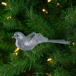 Glittered Bird Clip-On Christmas Ornament - 6" - Silver-tone