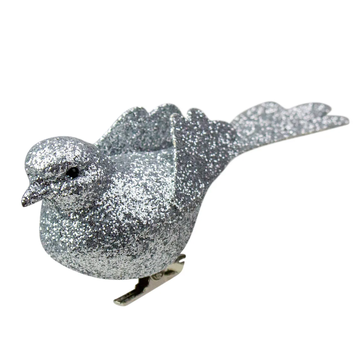 Glittered Bird Clip-On Christmas Ornament - 6" - Silver-tone