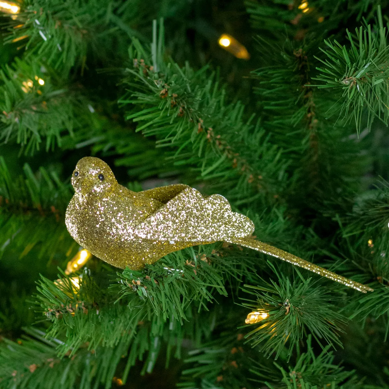 Glittered Bird Clip-On Christmas Ornament - 6" - Gold-tone