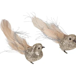 Glittered Birds Clip-On Christmas Ornaments - 7.5" - Gold - Set of 2