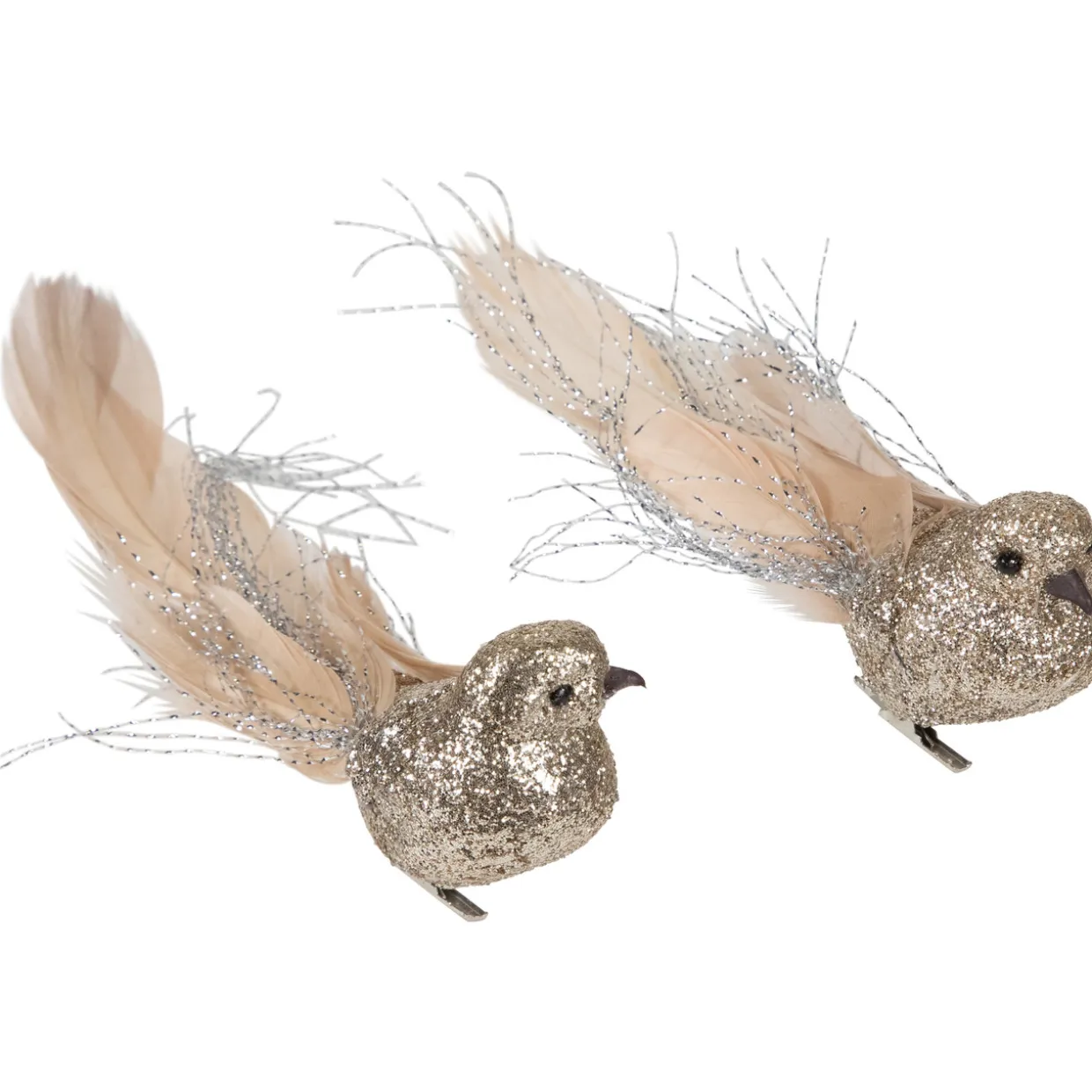 Glittered Birds Clip-On Christmas Ornaments - 7.5" - Gold - Set of 2