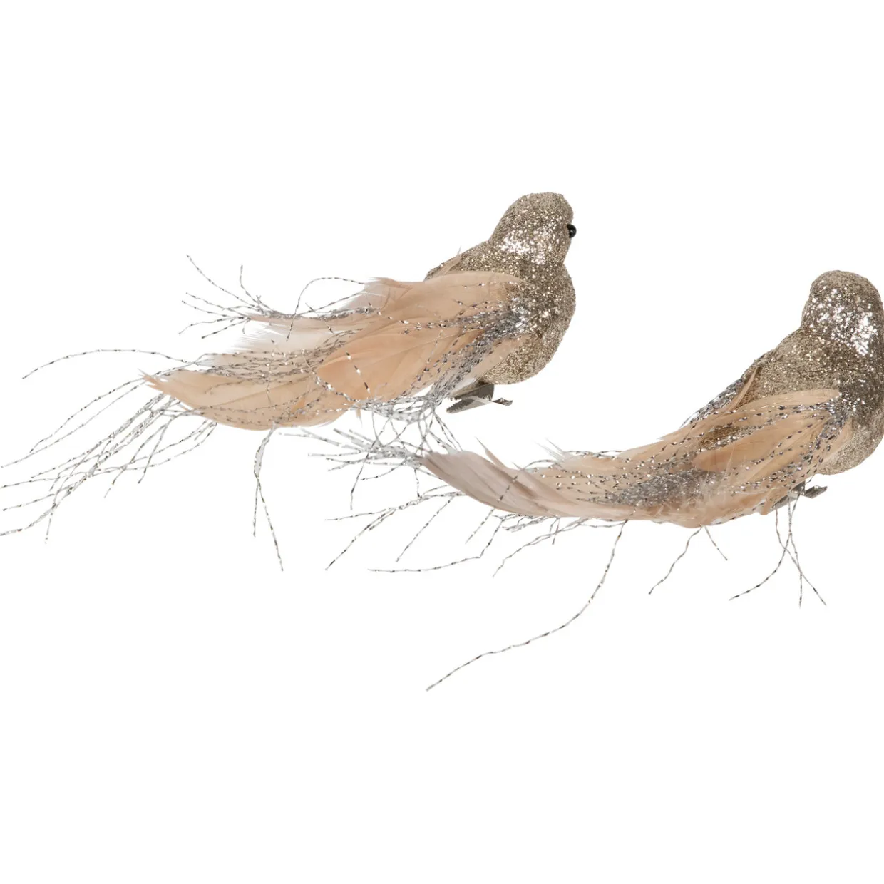 Glittered Birds Clip-On Christmas Ornaments - 7.5" - Gold - Set of 2