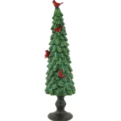Glittered Christmas Tree with Red Cardinals Decoration - 14.5" - Green and Red