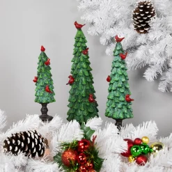 Glittered Christmas Tree with Red Cardinals Decoration - 14.5" - Green and Red