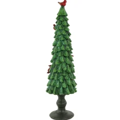 Glittered Christmas Tree with Red Cardinals Decoration - 14.5
