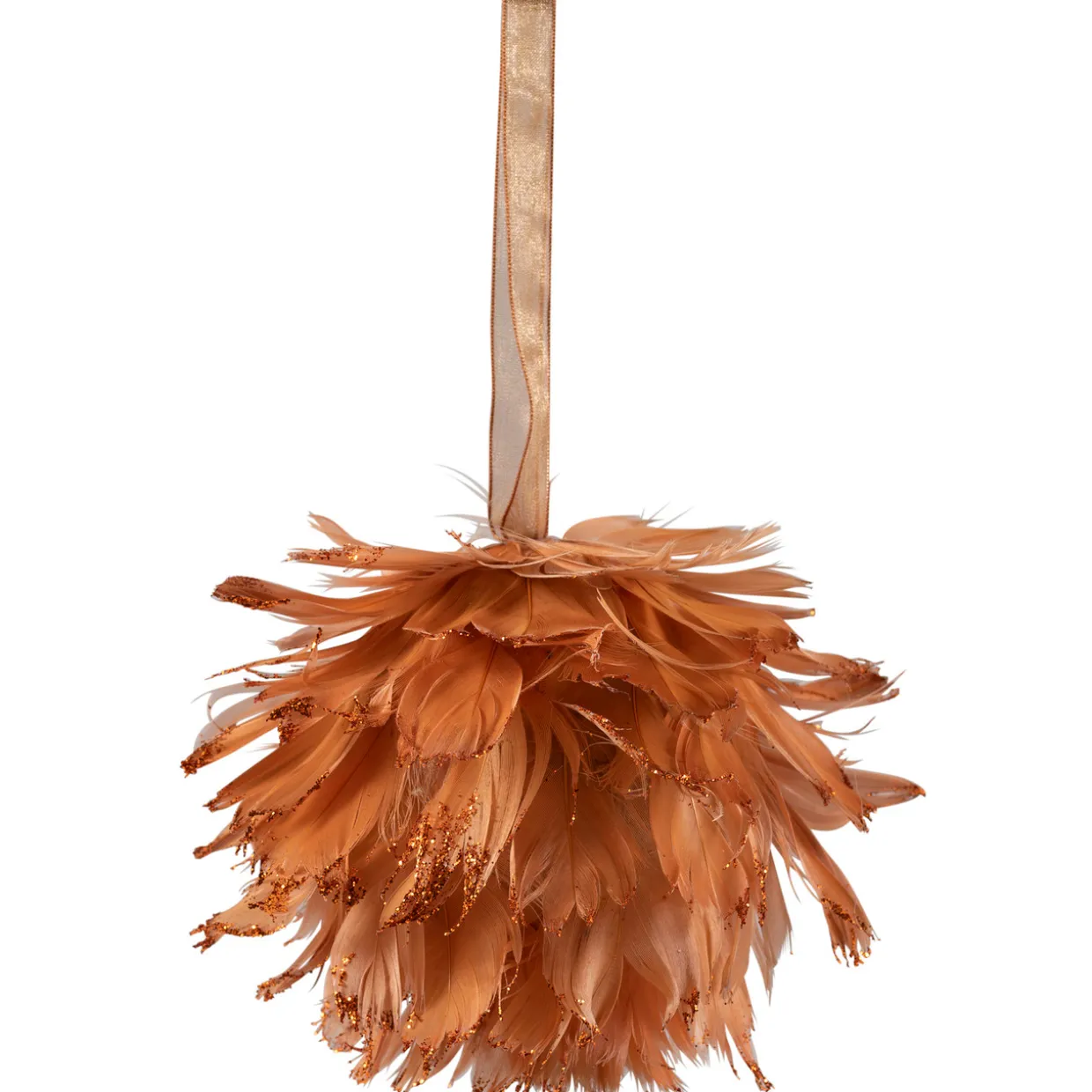 Glittered Feather Christmas Ball Ornament - 6" - Rust Orange