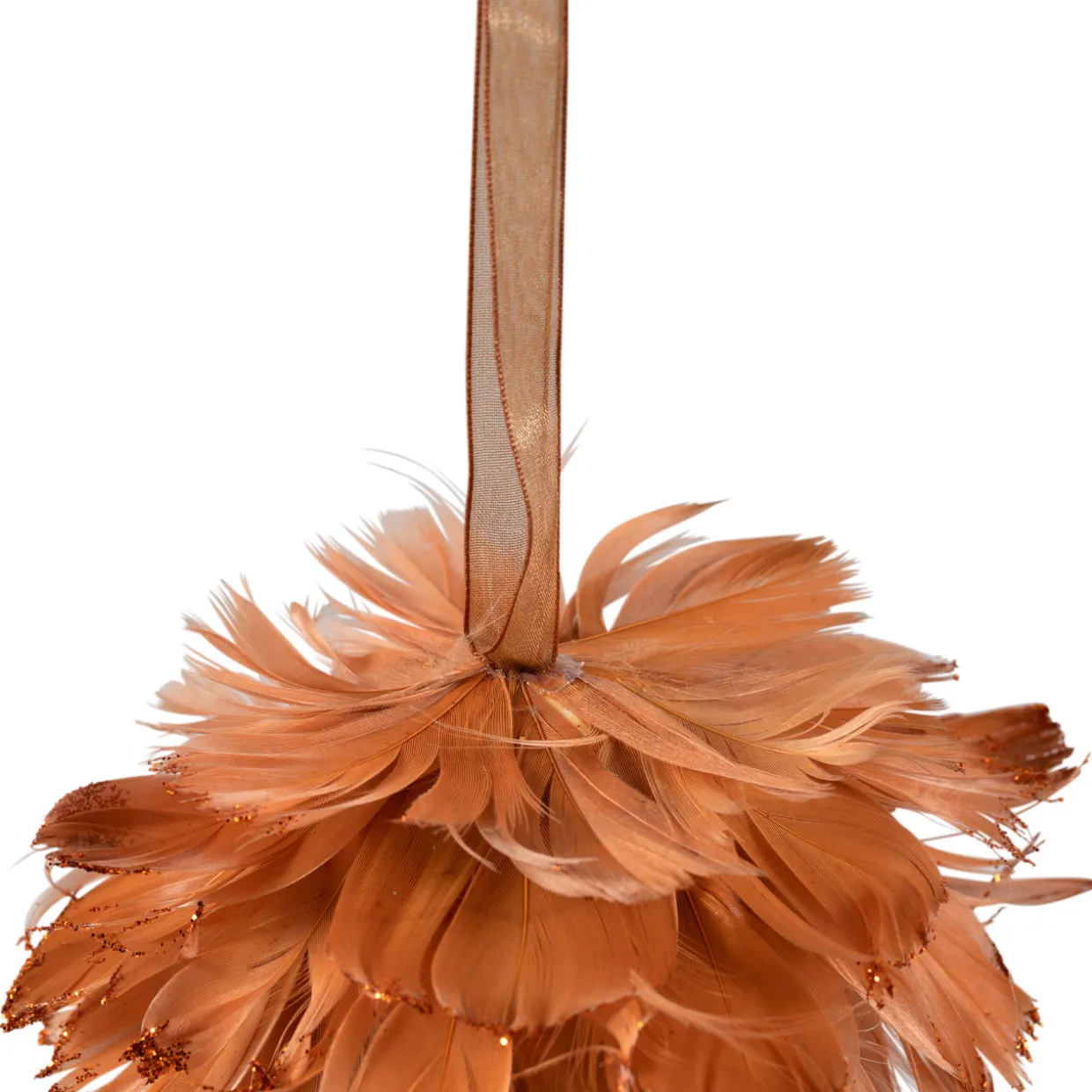 Glittered Feather Christmas Ball Ornament - 6" - Rust Orange