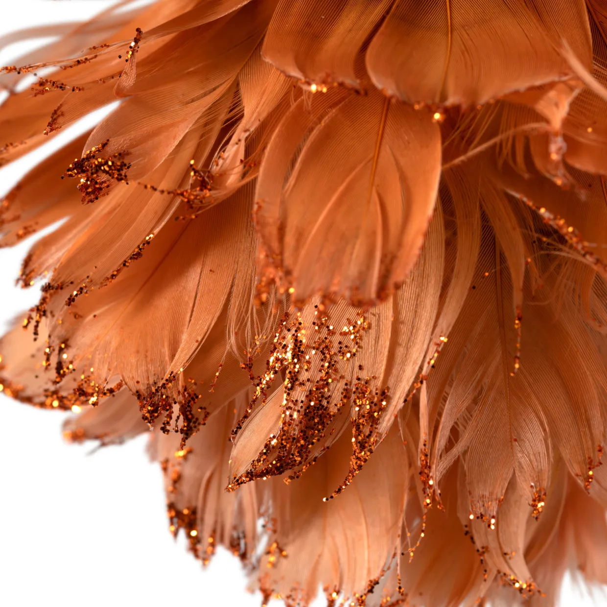 Glittered Feather Christmas Ball Ornament - 6" - Rust Orange