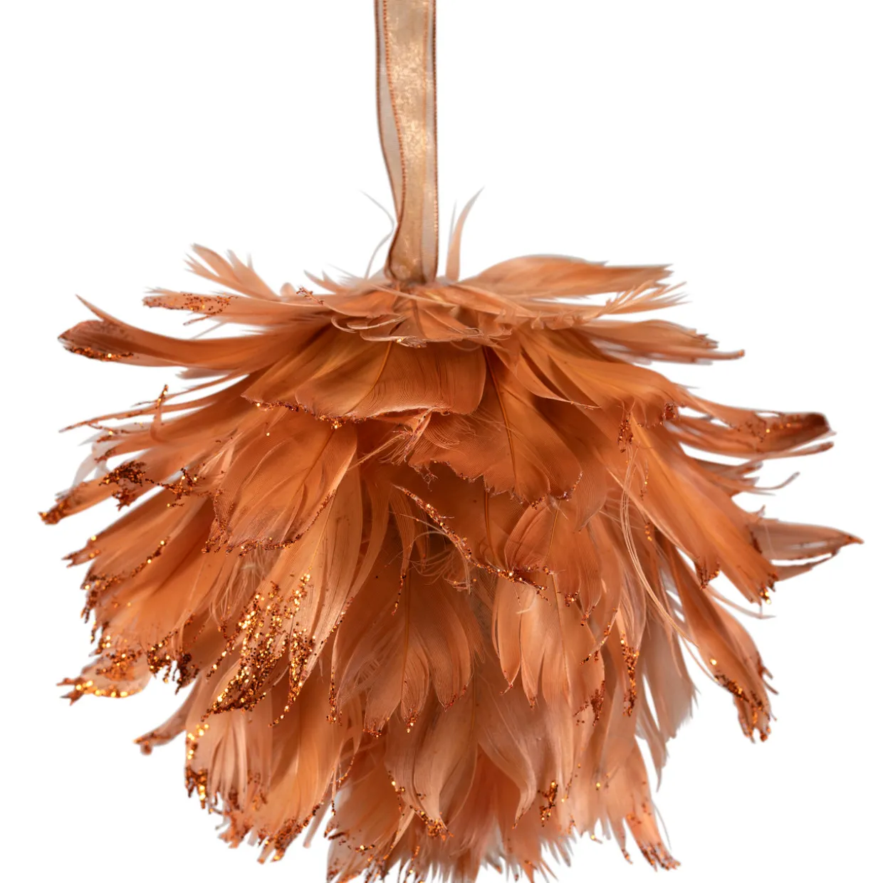 Glittered Feather Christmas Ball Ornament - 6" - Rust Orange