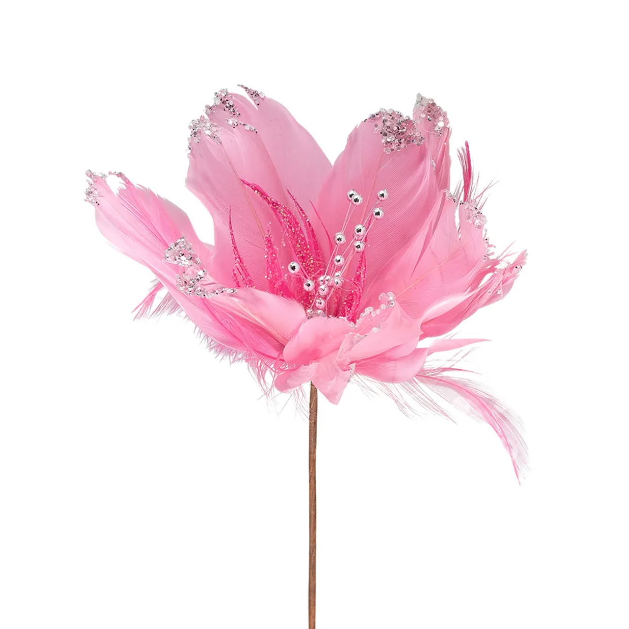 Glittered Feather Poinsettia Artificial Christmas Pick - 13.75" - Pink