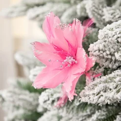 Glittered Feather Poinsettia Artificial Christmas Pick - 13.75" - Pink