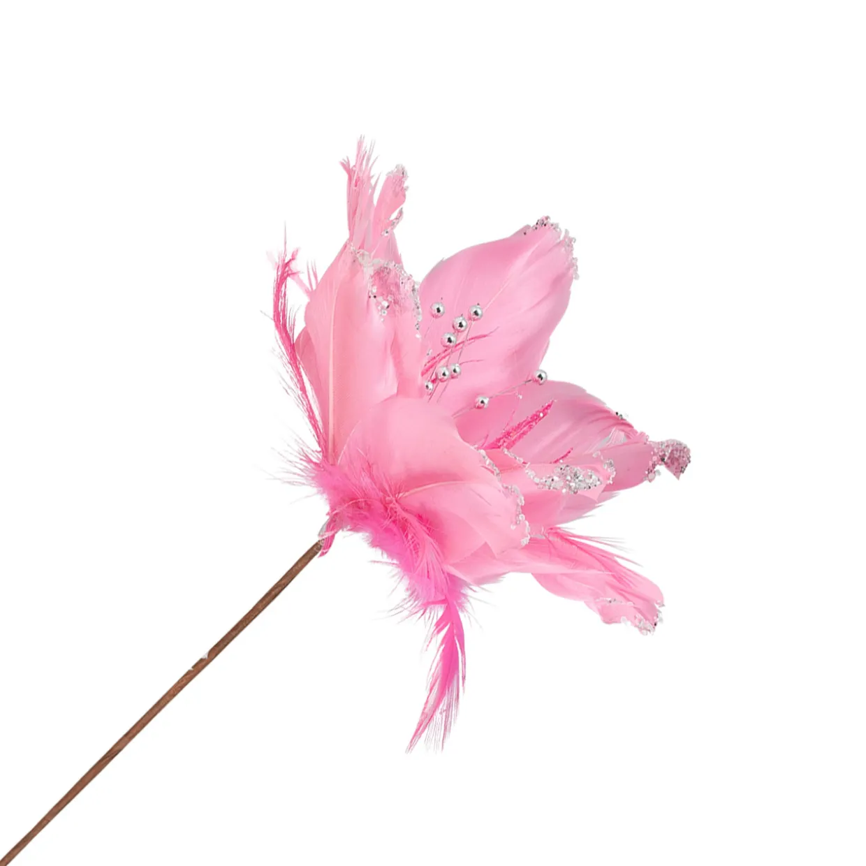 Glittered Feather Poinsettia Artificial Christmas Pick - 13.75" - Pink