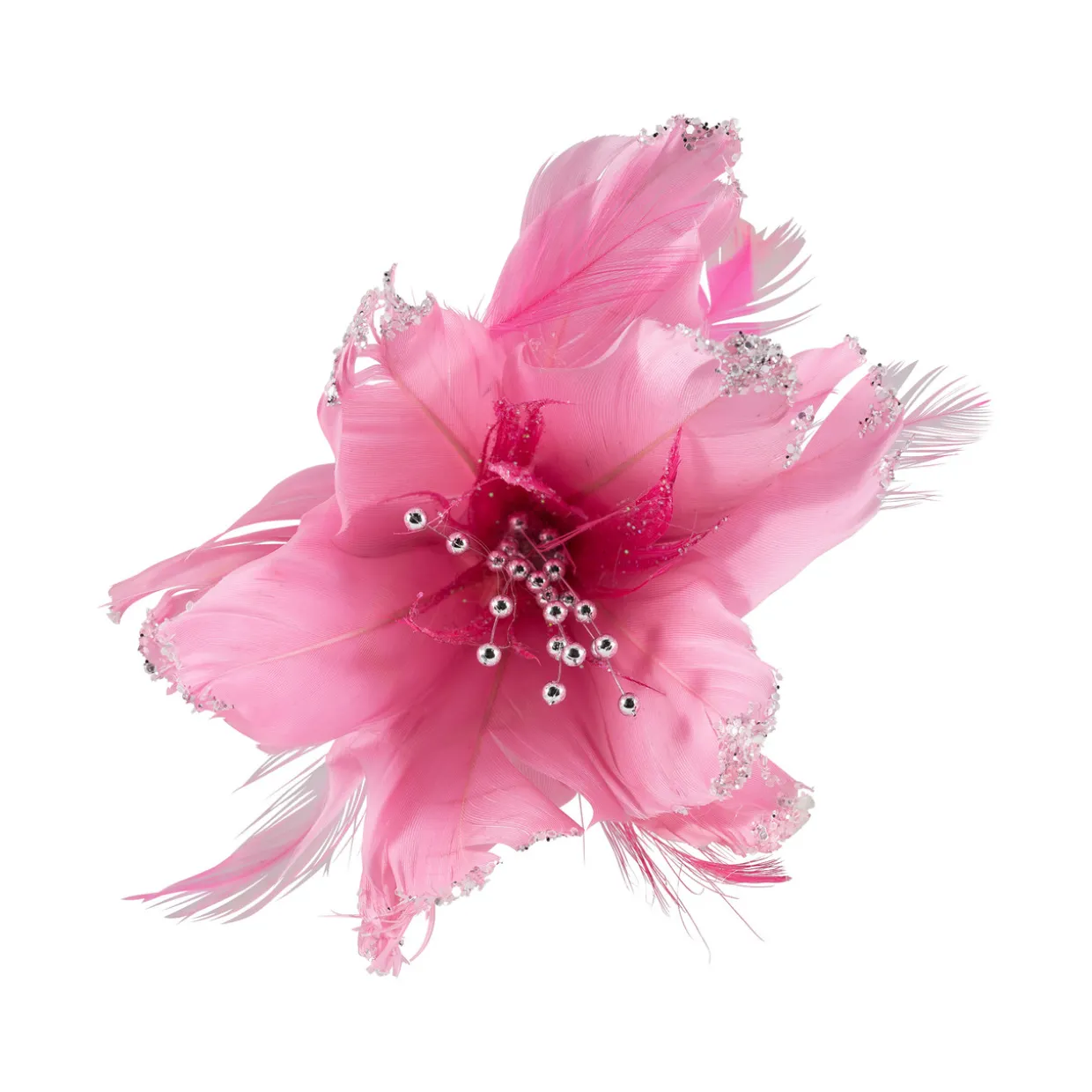 Glittered Feather Poinsettia Artificial Christmas Pick - 13.75" - Pink
