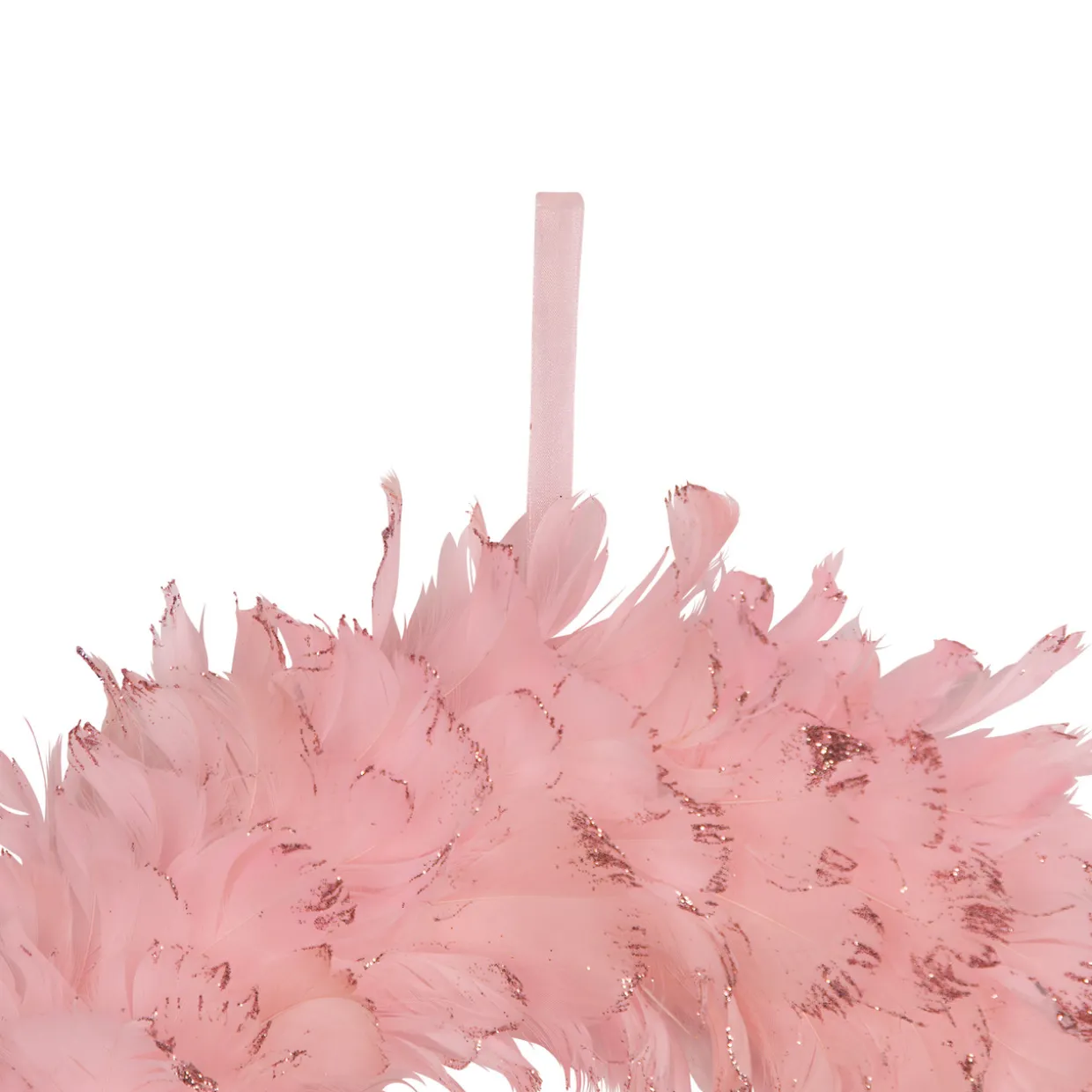 Glittered Feathers Christmas Wreath - 14.5" - Unlit - Pink