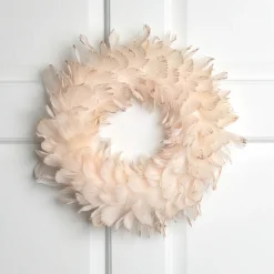 Glittered Feathers Christmas Wreath - 14.5" - Unlit - Peach