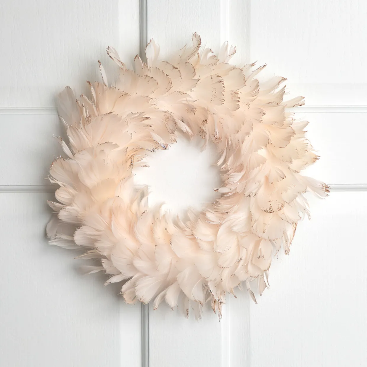 Glittered Feathers Christmas Wreath - 14.5" - Unlit - Peach