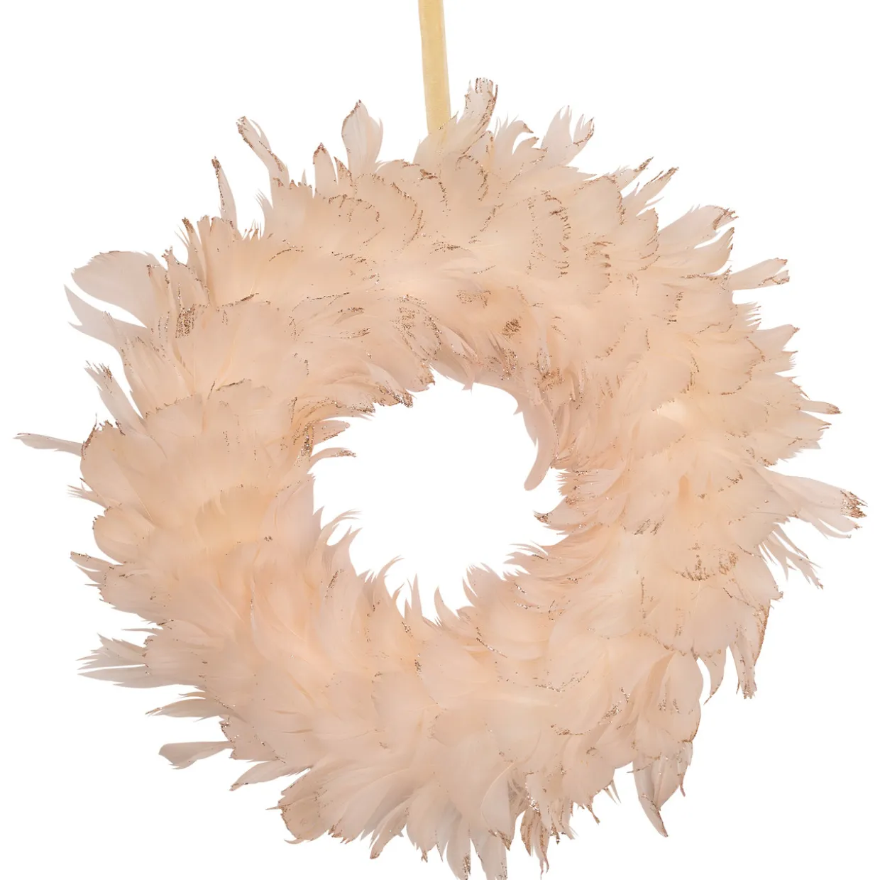 Glittered Feathers Christmas Wreath - 14.5" - Unlit - Peach