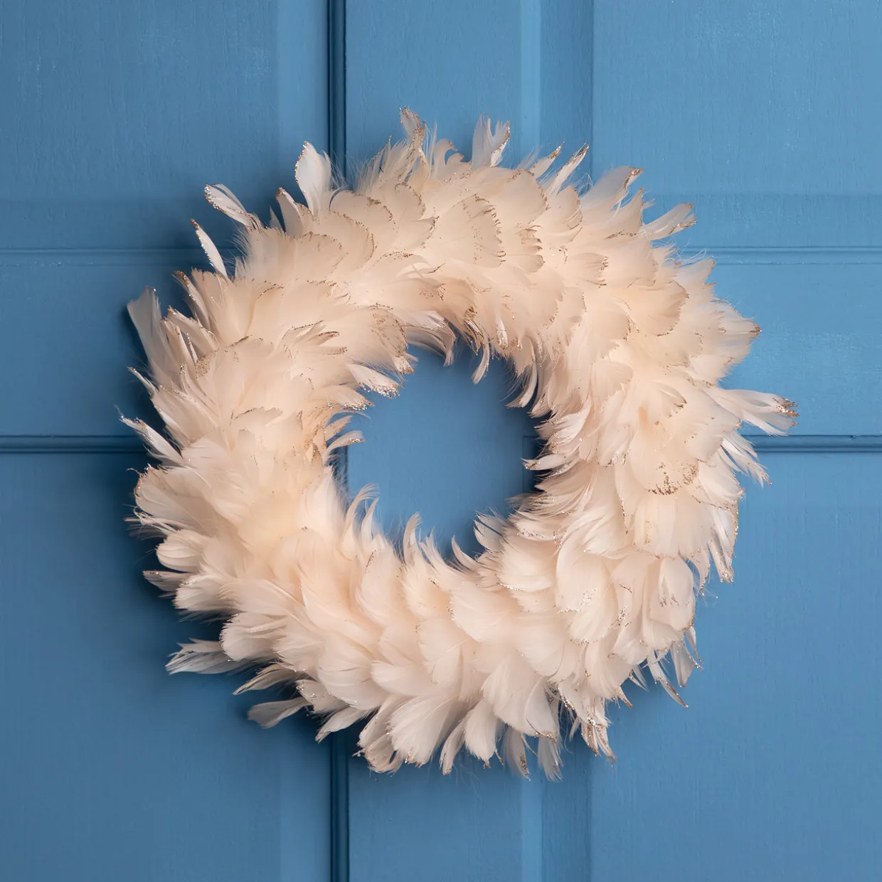 Glittered Feathers Christmas Wreath - 14.5" - Unlit - Peach