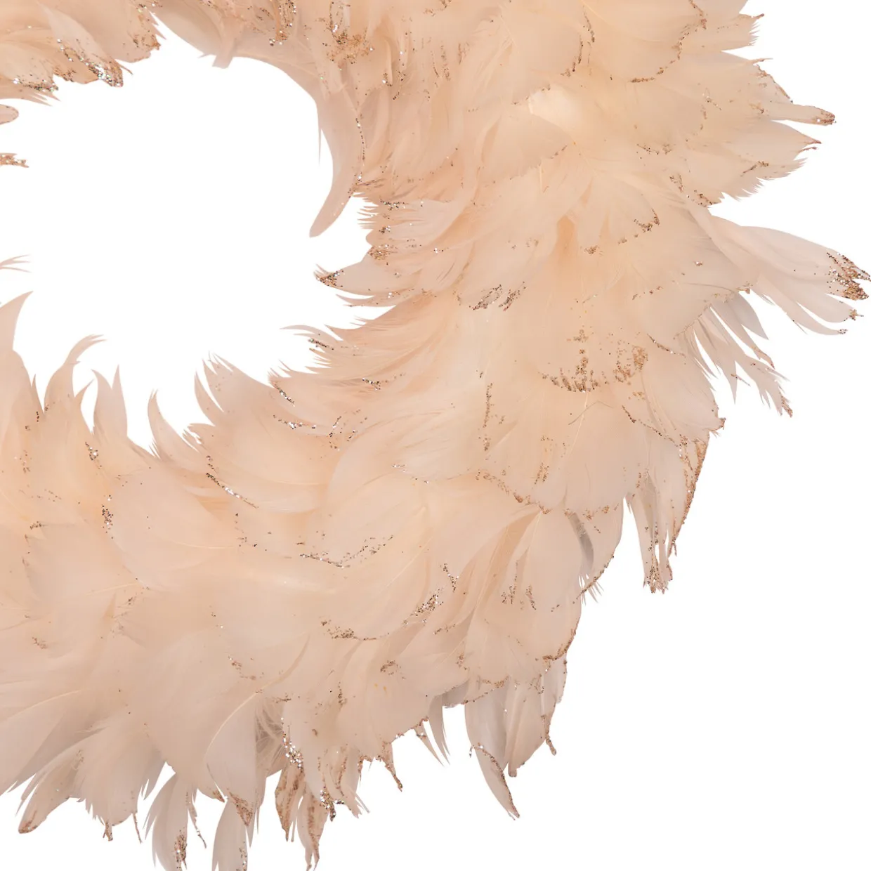 Glittered Feathers Christmas Wreath - 14.5" - Unlit - Peach