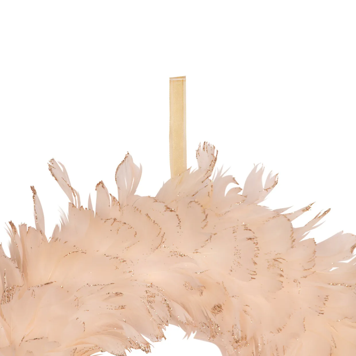 Glittered Feathers Christmas Wreath - 14.5" - Unlit - Peach