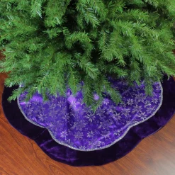 Glittered Floral Christmas Tree Skirt - 48" - Purple and Silver