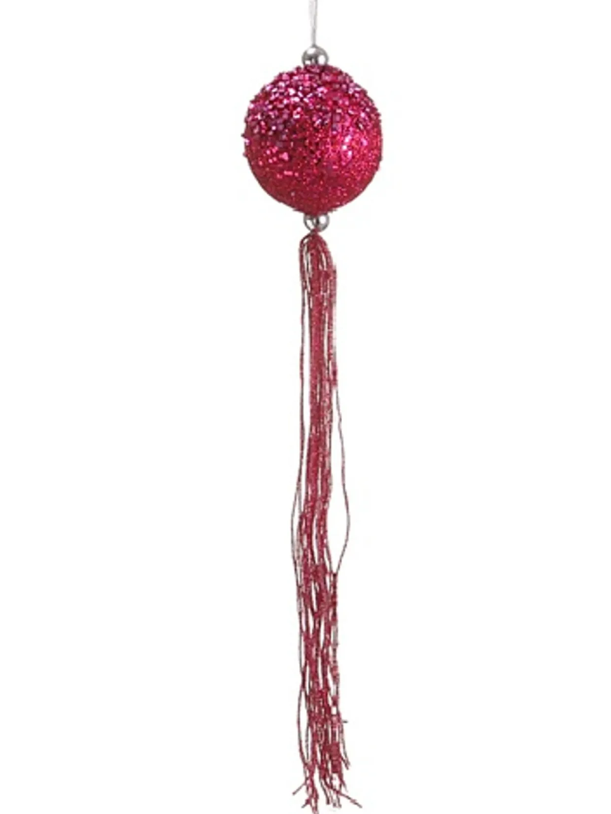 Glittered Fuchsia Pink Christmas Ball Ornament with Tassels 12" (304mm)