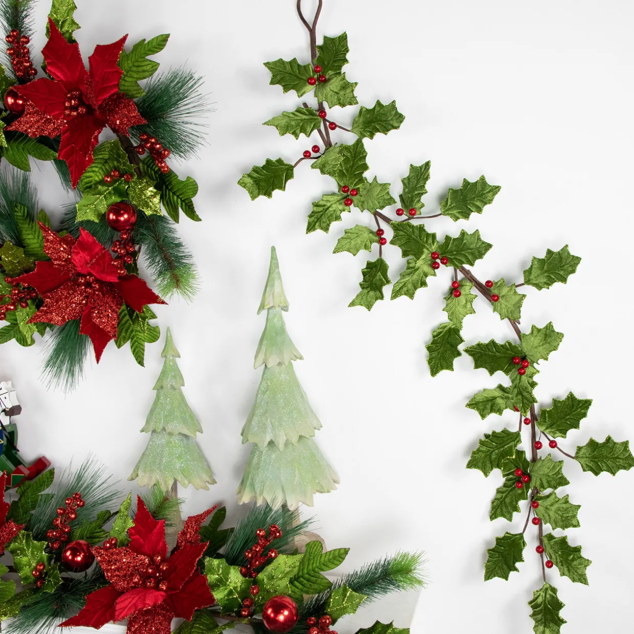 Glittered Holly with Berry Christmas Garland - 3.5' x 9" - Unlit