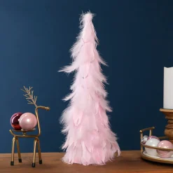 Glittered Layered Feather Cone Tree Christmas Decoration - 19.5" - Pink