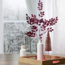 Glittered Leaves Artificial Christmas Spray - 37" - Red