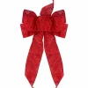 Glittered 6-Loop Christmas Bow Decoration - 9" x 14" - Red