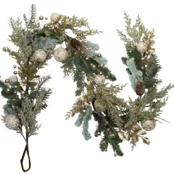 Glittered Mixed Foliage with Ornaments Artificial Christmas Garland - 6' x 7" - Unlit
