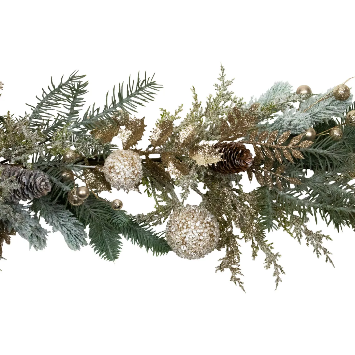Glittered Mixed Foliage with Ornaments Artificial Christmas Garland - 6' x 7" - Unlit