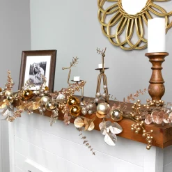 Glittered Mixed Leaves and Berries Artificial Christmas Garland - 6' x 9