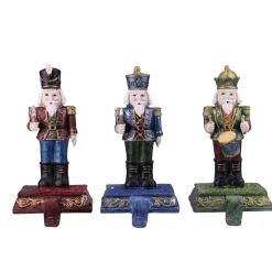 Glittered Nutcracker Stocking Holders - 7.75" - Blue, Red and Green - Set of 3