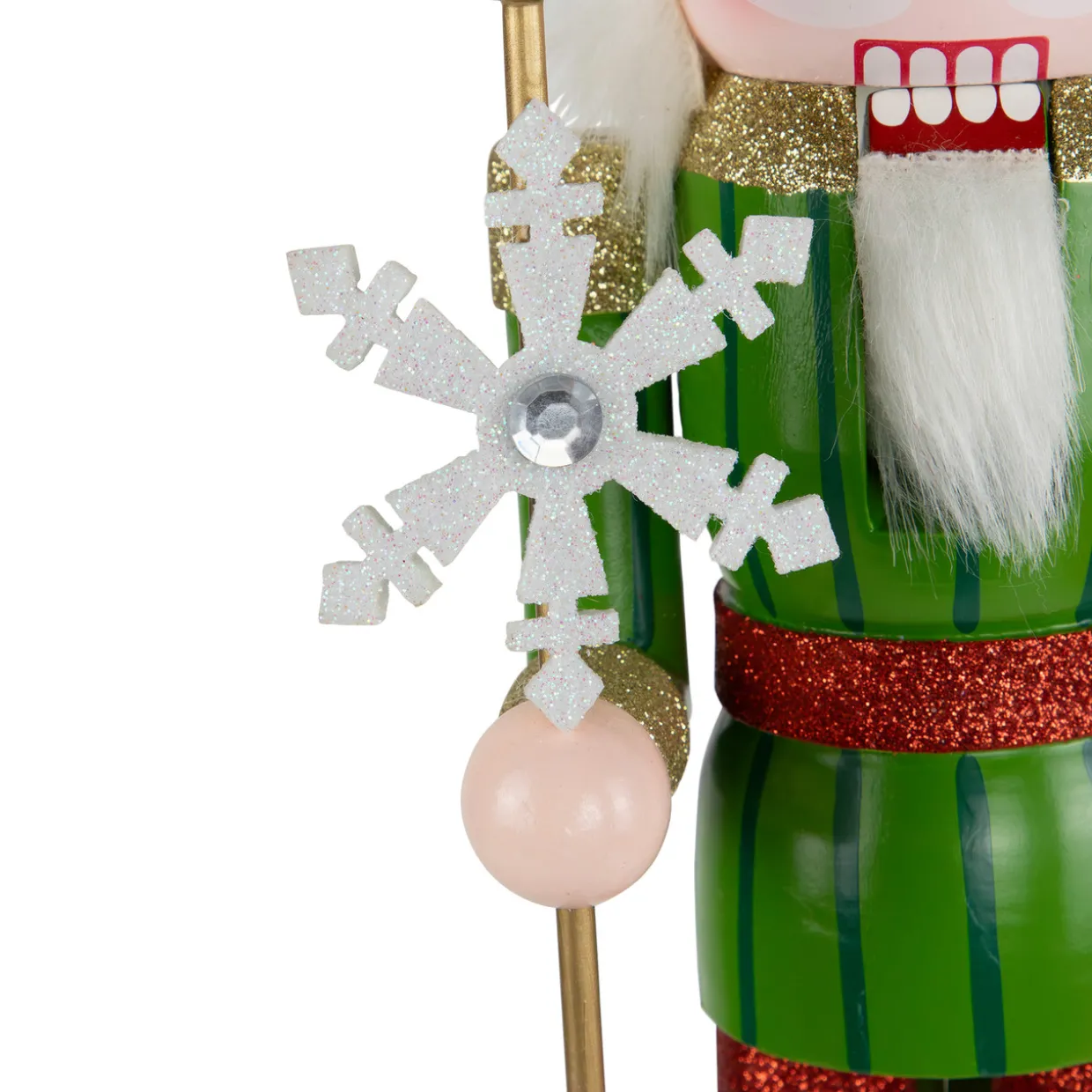 Glittered Nutcracker with Snowflake Scepter Christmas Figure - 15" - Red and Green