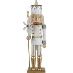 Glittered Nutcracker with Snowflake Scepter Christmas Figure - 15" - White